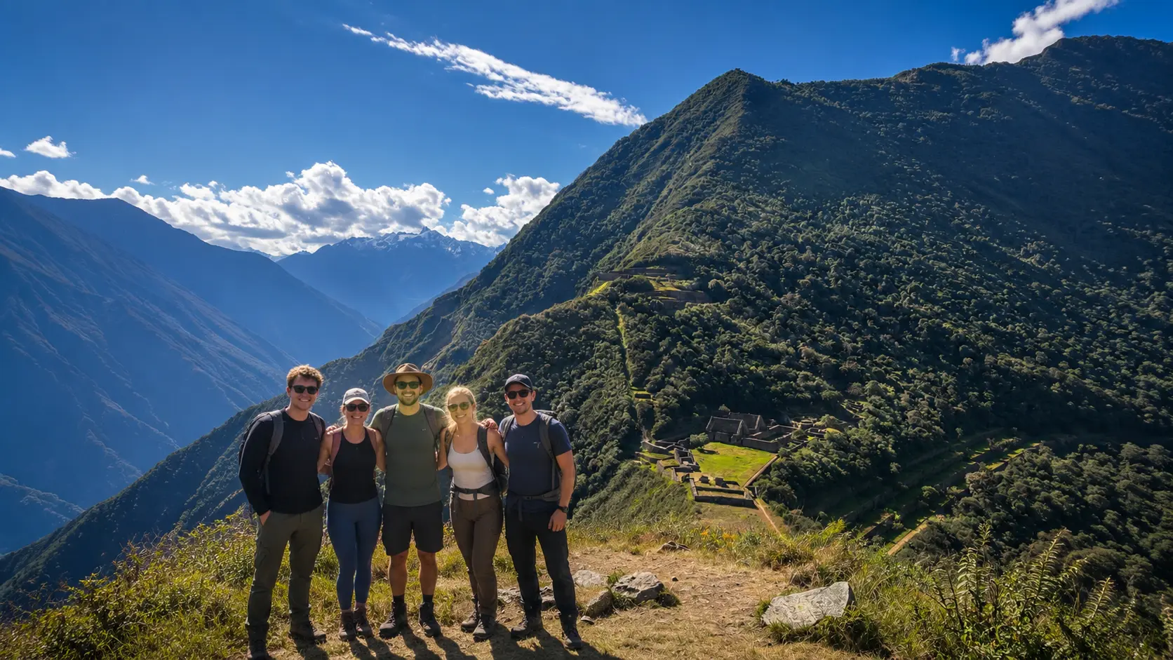 Choquequirao Trek 5 days hero — panoramic view of the Apurímac canyon from Marampata