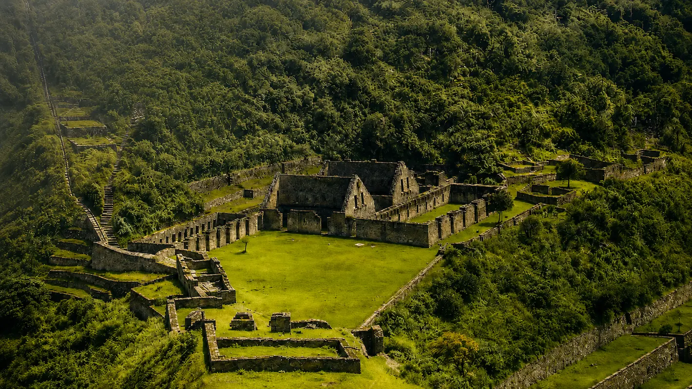 Choquequirao archaeological site terraces overlooking the Apurímac canyon, Cusco, Peru
